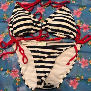 XS navy and white striped bikini